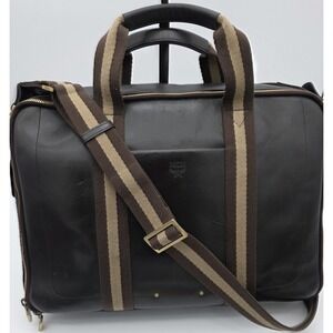 MCM Mens Leather Briefcases Bag w/COA Dark Brown Pre-loved  Shoulder Strap #0201